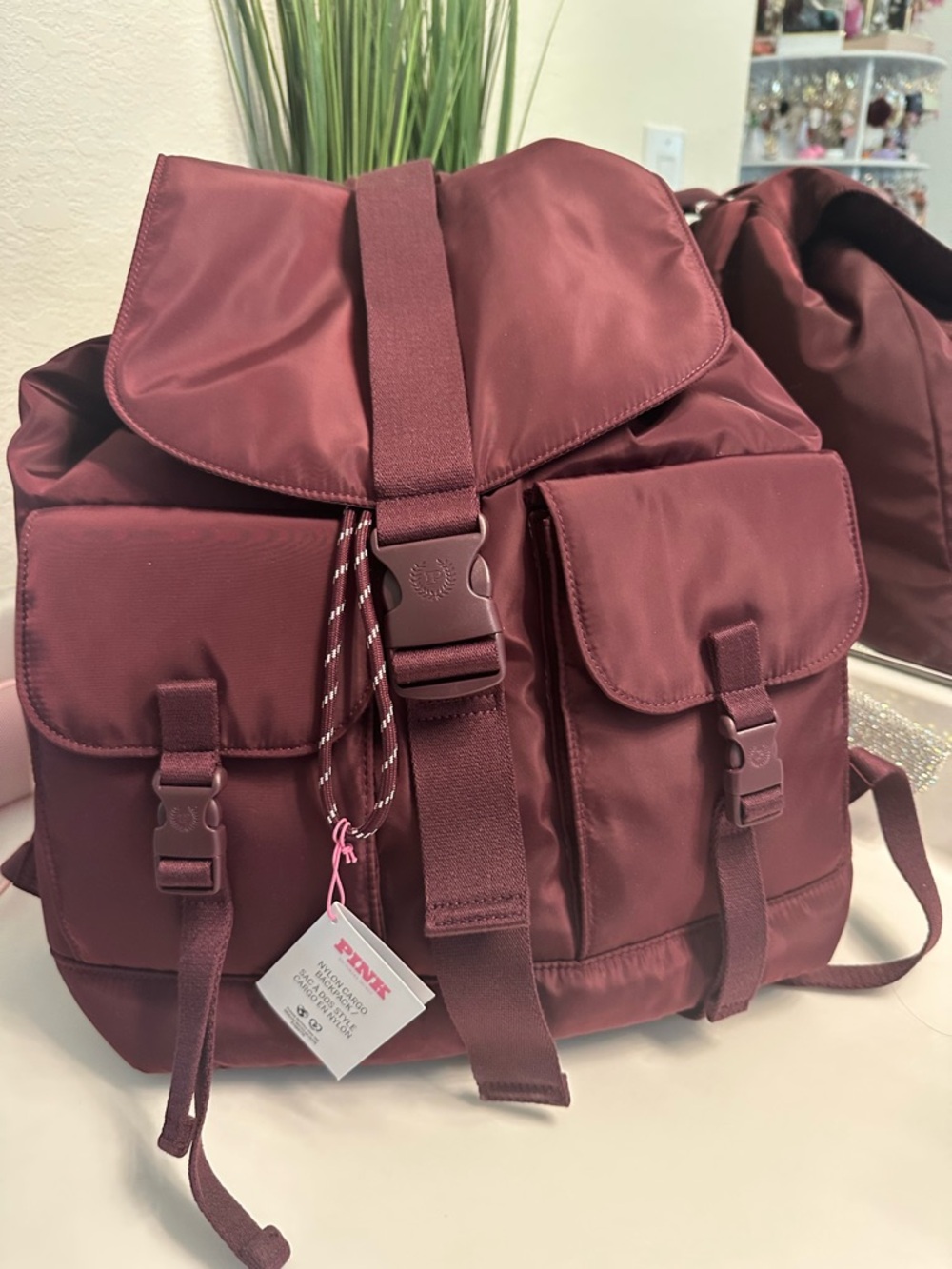 PINK Victoria's Secret Maroon Nylon Backpack